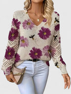 Jersey Elegante con Estampado Floral y Mangas Aireadas