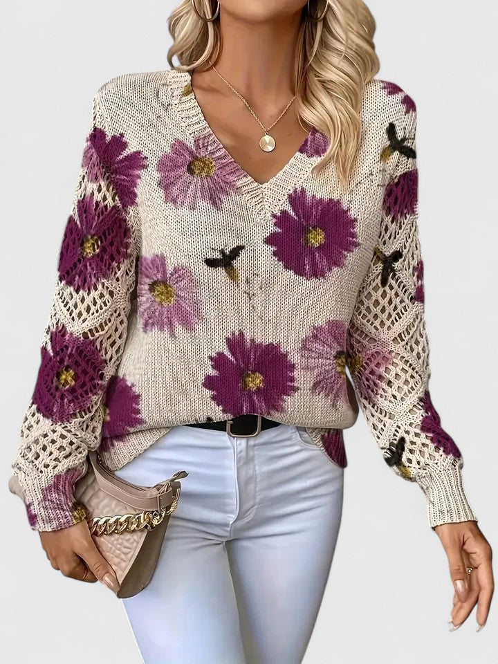 Jersey Elegante con Estampado Floral y Mangas Aireadas