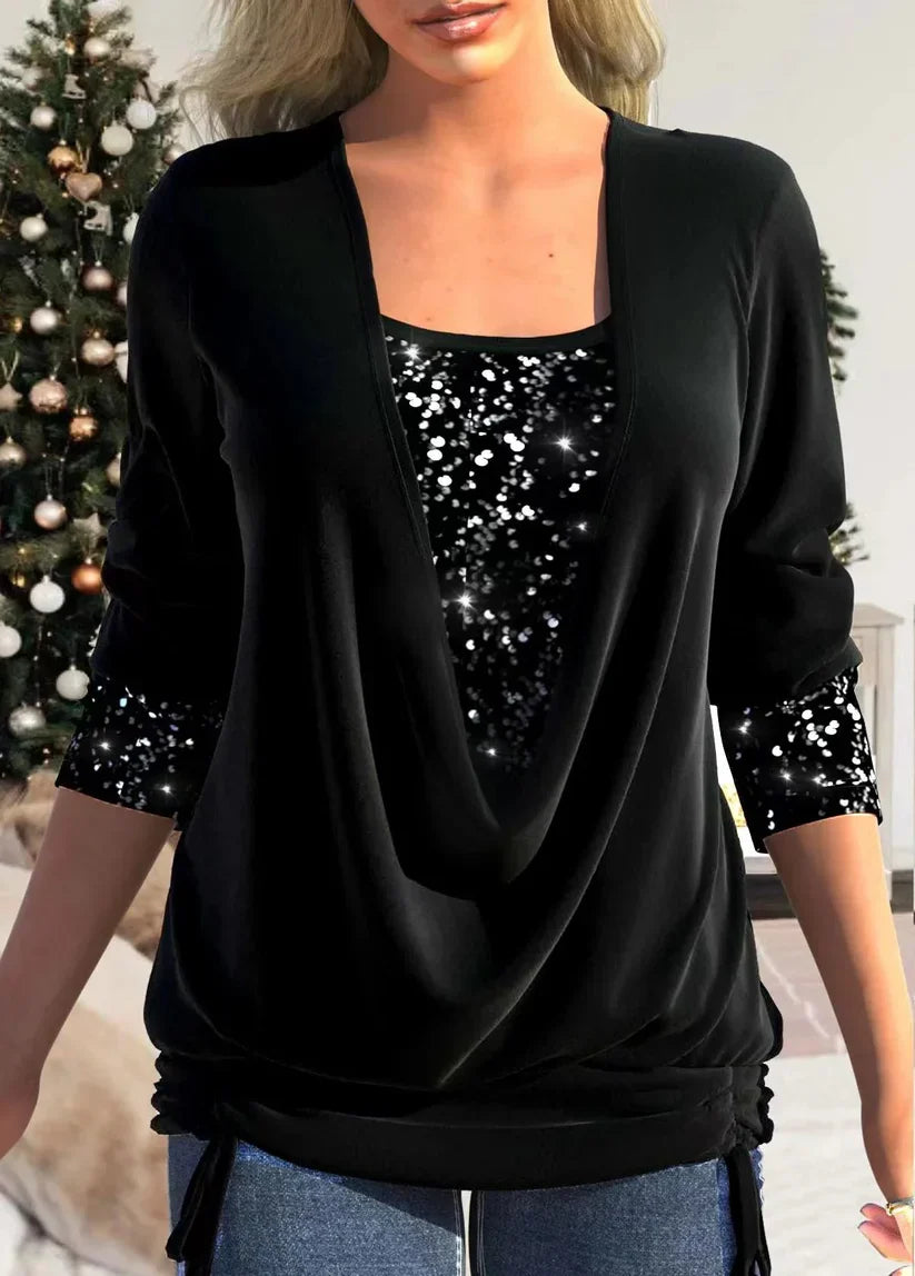 Aurora - Blusa de manga larga con lentejuelas
