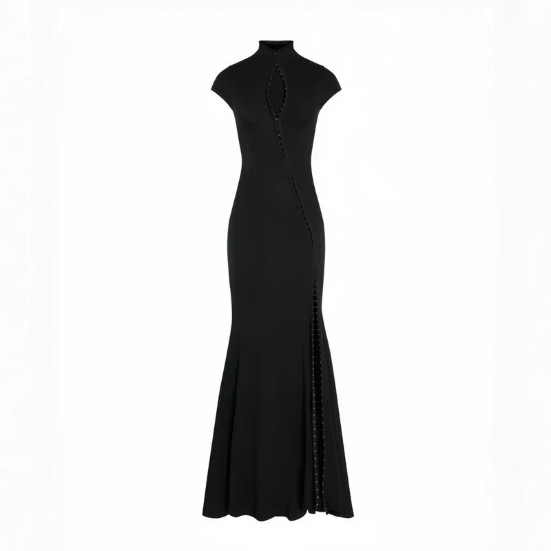 Andrea - Vestido maxi negro con abertura
