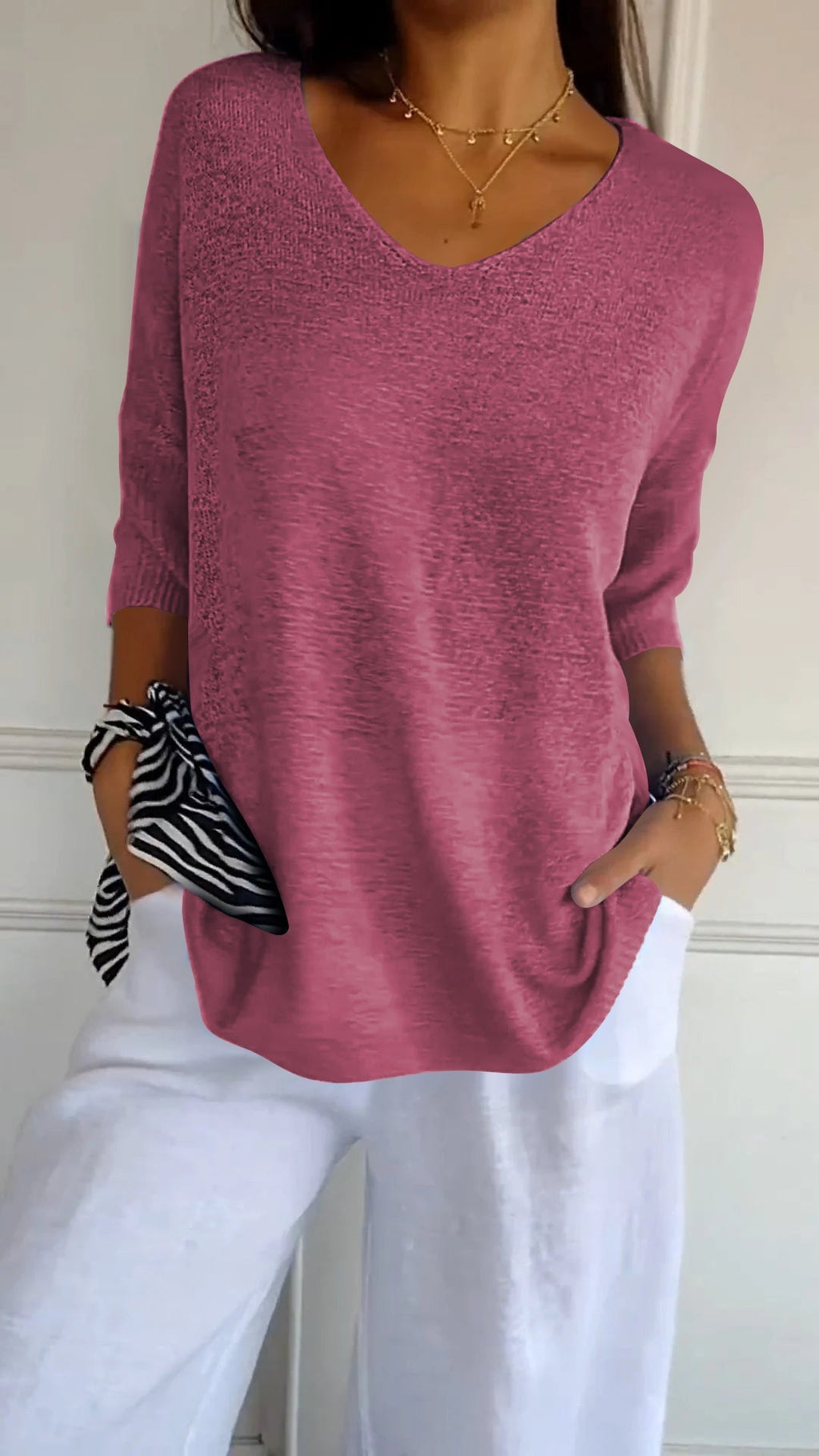Top De Punto Con Escote En V Elegante