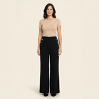Mónica- Pantalón elástico de tiro alto y botones dorados