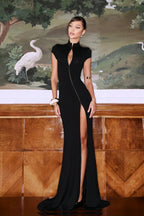 Andrea - Vestido maxi negro con abertura