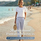 Salma - Pantalón recto de rayas con botones laterales