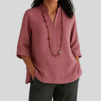 Blusa De Lino De Mujer Con Cuello En V Relajado