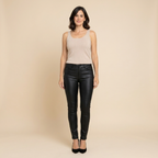 Victoria - Pantalones ajustados efecto piel de cintura alta