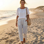 Salma - Pantalón recto de rayas con botones laterales