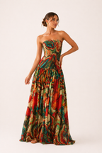 Vestido largo mujer strapless estampado -Rosa