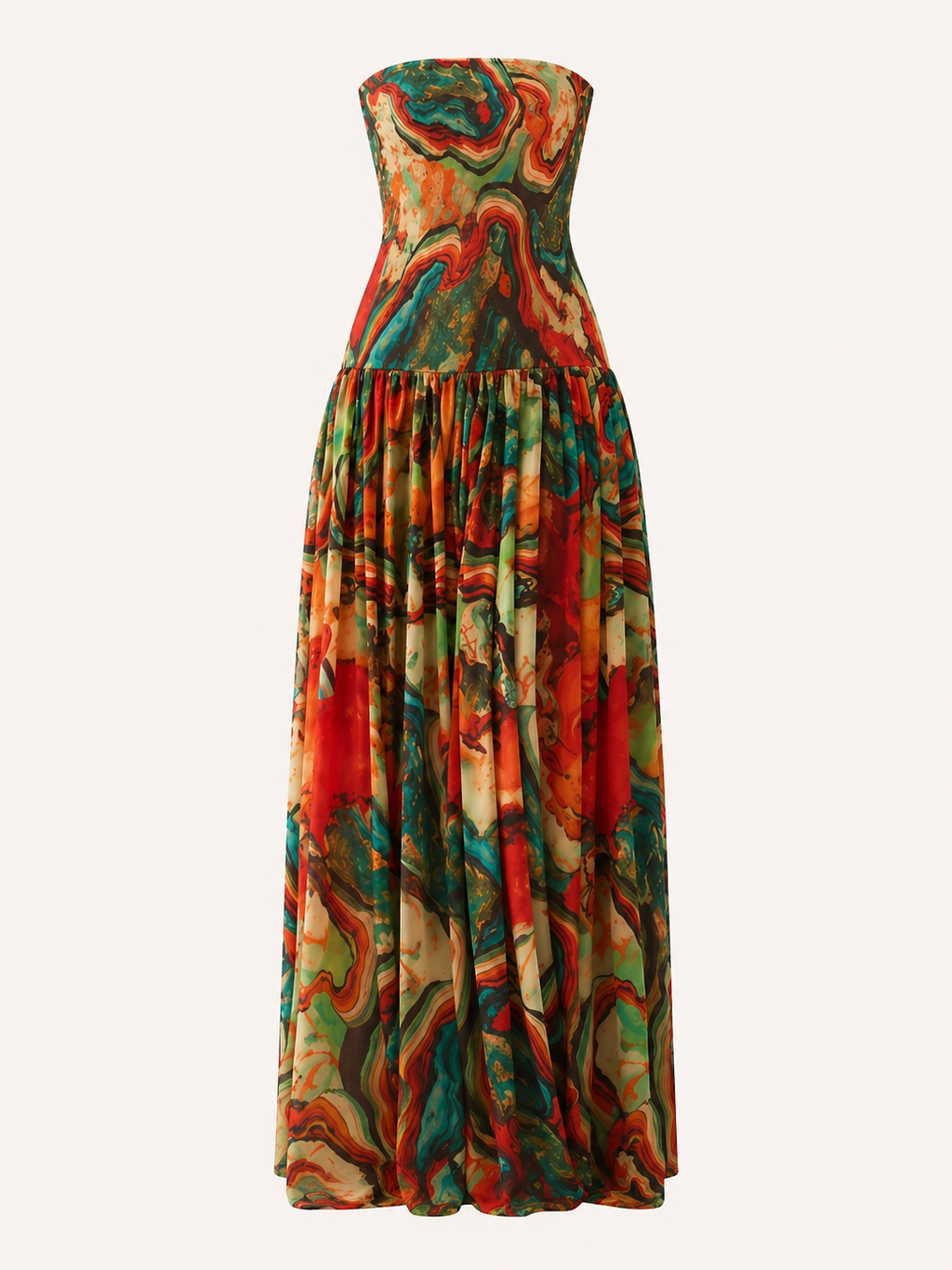 Vestido largo mujer strapless estampado -Rosa