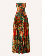 Vestido largo mujer strapless estampado -Rosa