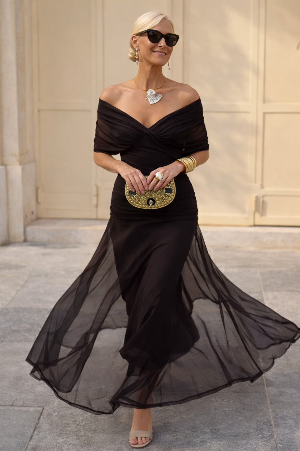 Vestido maxi elegante para fiesta con escote en corazón