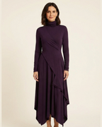 Elena - Vestido maxi elegante con cuello alto y drapeado asimétrico