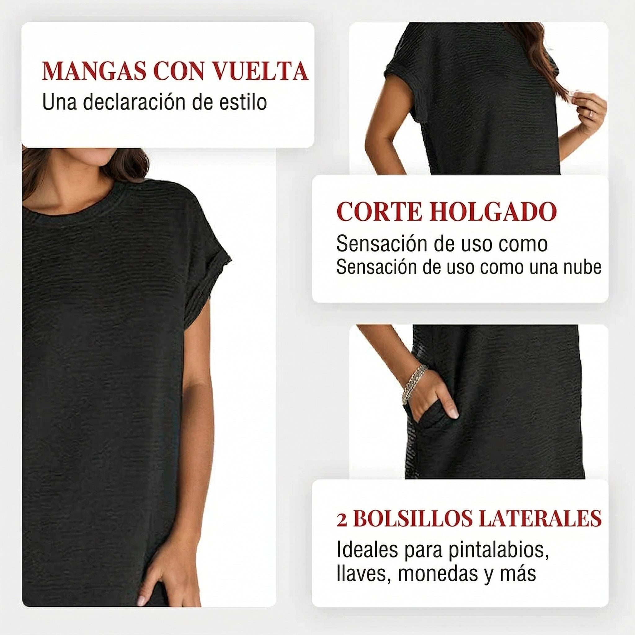 Lidia - Vestido de mujer de corte holgado con bolsillos