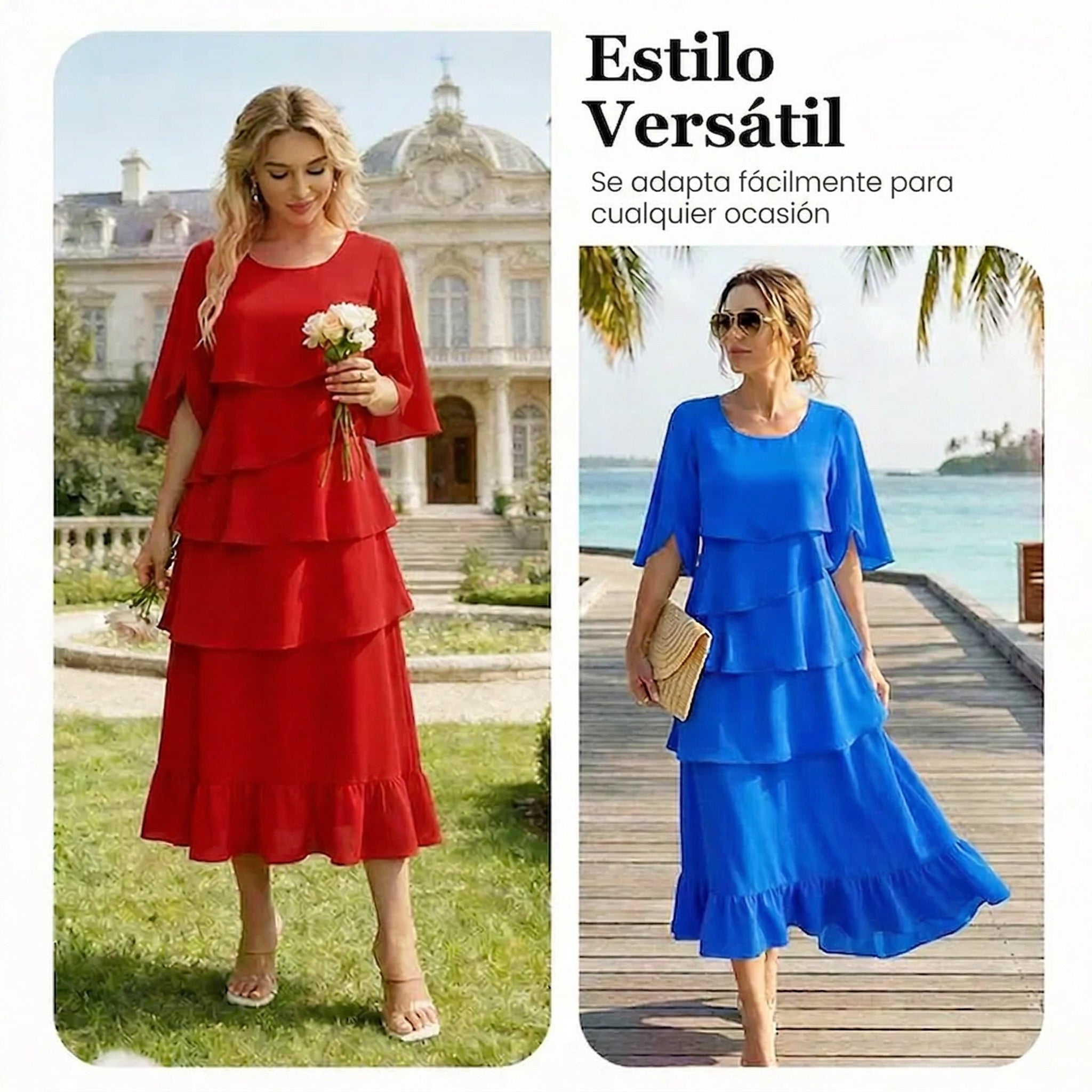 Raquel - Elegante vestido con mangas con volantes en capas