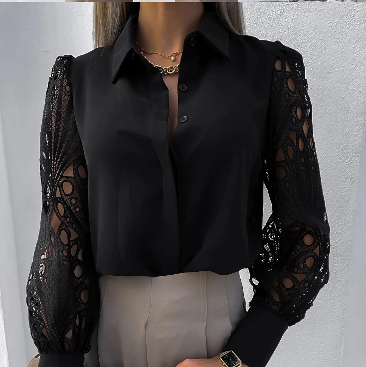 Blusa De Mujer Con Cuello Elegante Y Corte Fluido