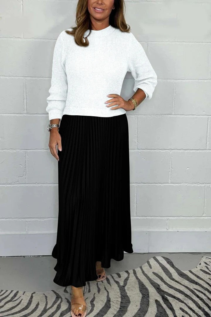 Claudia - Vestido maxi con jersey y falda plisada