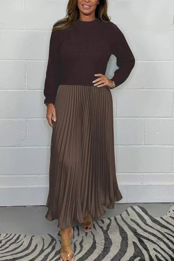 Claudia - Vestido maxi con jersey y falda plisada