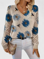 Jersey Elegante con Estampado Floral y Mangas Aireadas