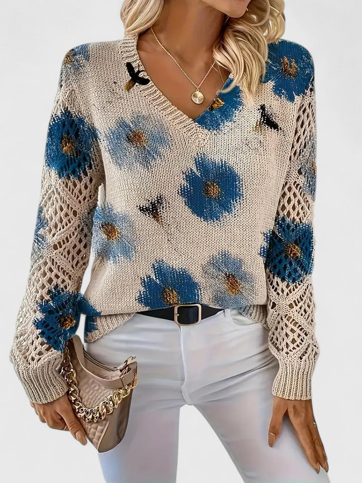 Jersey Elegante con Estampado Floral y Mangas Aireadas