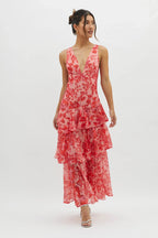 Maya - Vestido largo floral con volantes