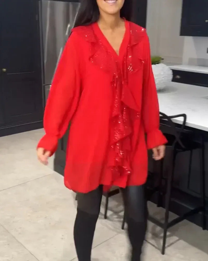 Xenia - Blusa elegante con detalle de volantes