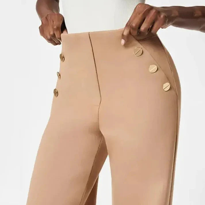 Mónica- Pantalón elástico de tiro alto y botones dorados