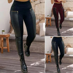 Daniela - Pantalón de cuero sintético con detalles en contraste y cremallera