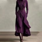 Elena - Vestido maxi elegante con cuello alto y drapeado asimétrico