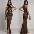 Victoria - Vestido halter con abertura y lentejuelas